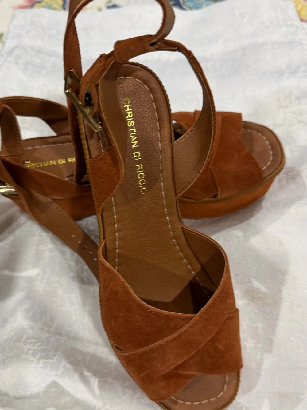Christian Siriano Rust Suede Crisscross Ankle Strap Sandals